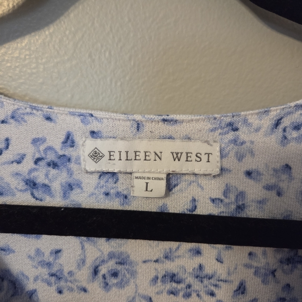Eileen West Women's Blue Floral Cotton Long Sleeve Top. Sz L - Picture 6 of 7